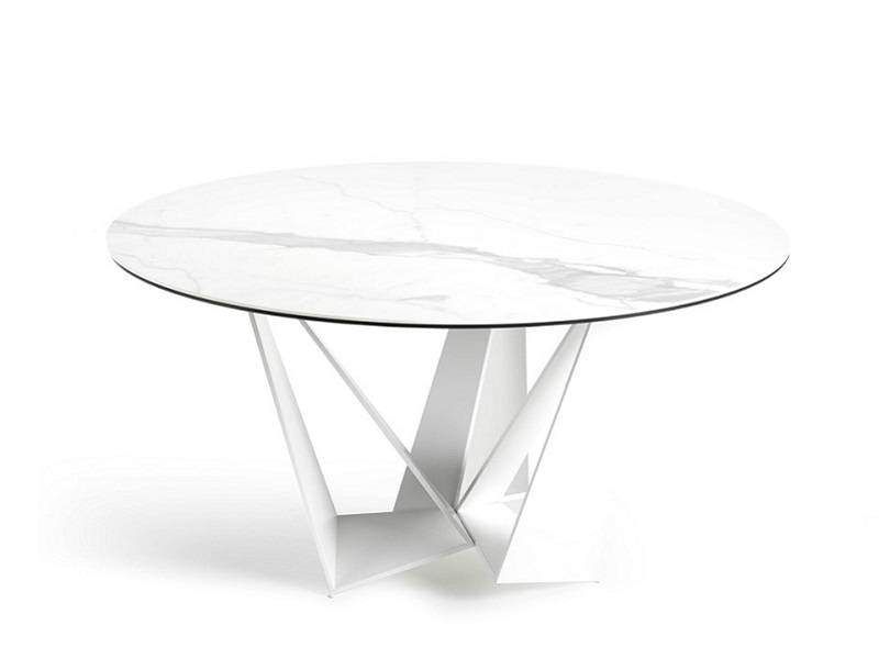 Diseño A24 - Mesa redonda de cristal transparente o blanco de