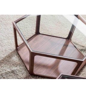 Table basse en noyer avec plateau en verre