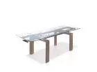 Mesa de comedor Sofi extensible con cristal transparente y madera Nogal
