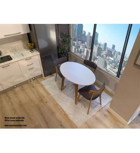 table ovale avec pieds en bois de différentes tailles  - 1