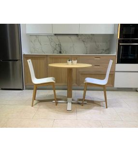 Table Eki avec base centrale en bois et métal et plan de travail en stratifié ou bois  - 2