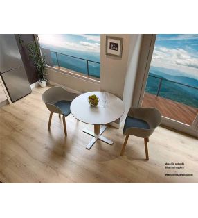Mesa redonda Eki con pie central de madera y metálico para cocina y comedor laminado o madera  - 1