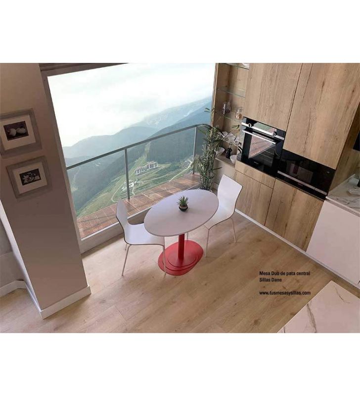 Table ovale Duo pied central design moderne comptoir en bois blanc  - 5
