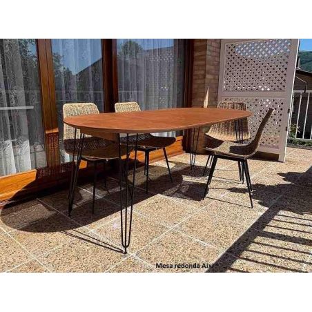 Mesa redonda extensible para terraza cubierta de exterior en madera