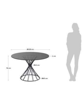 Table ronde style industriel Niut 120 cm plan de travail en verre fumé  - 5