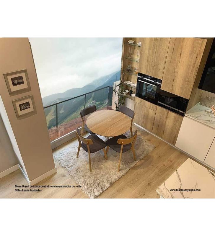 Table de pied centrale ronde avec plateau en chêne massif ou en hêtre  - 1