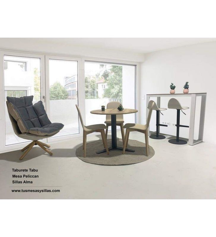 Peliccan, table ronde avec pied central ou piètement avec plateau en bois, blanc, chêne...  - 2