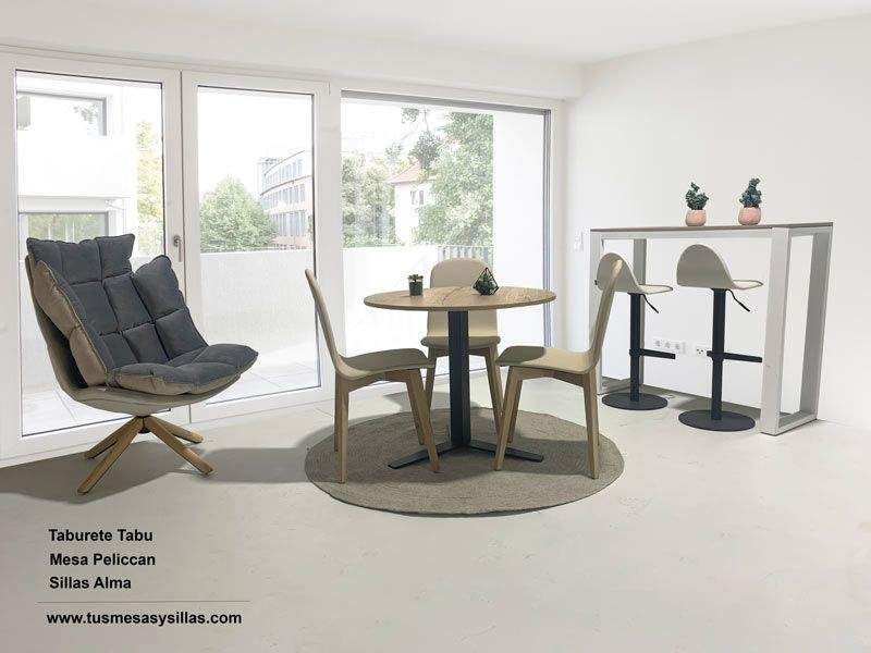 Peliccan, table ronde avec pied central ou piètement avec plateau en bois, blanc, chêne...  - 2