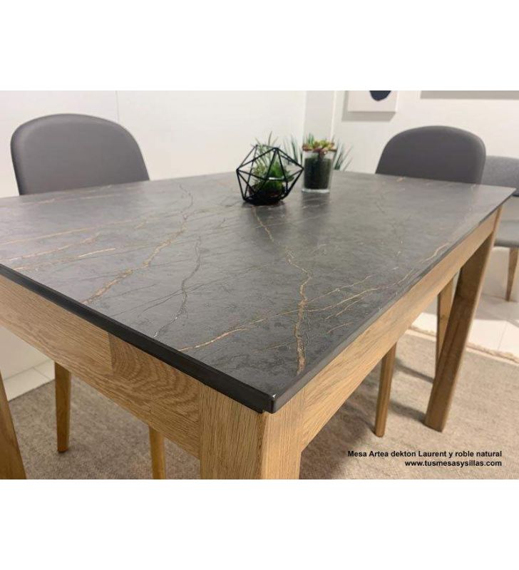 Table fixe avec plateau en dekton et pieds en chêne massif ou bois de hêtre  - 14
