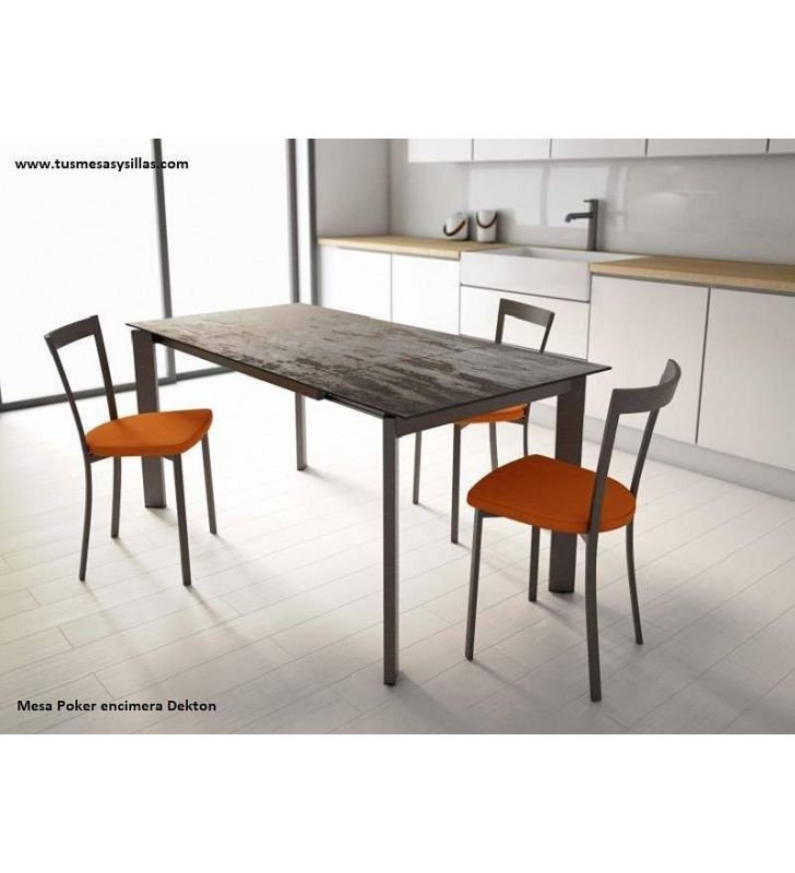 Table de cuisine moderne Poker avec plateau et extensible en Dekton  - 6