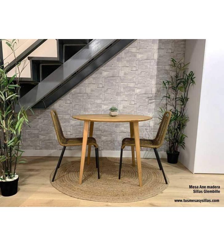 Mesa redonda Seoane con encimera en madera maciza  - 8