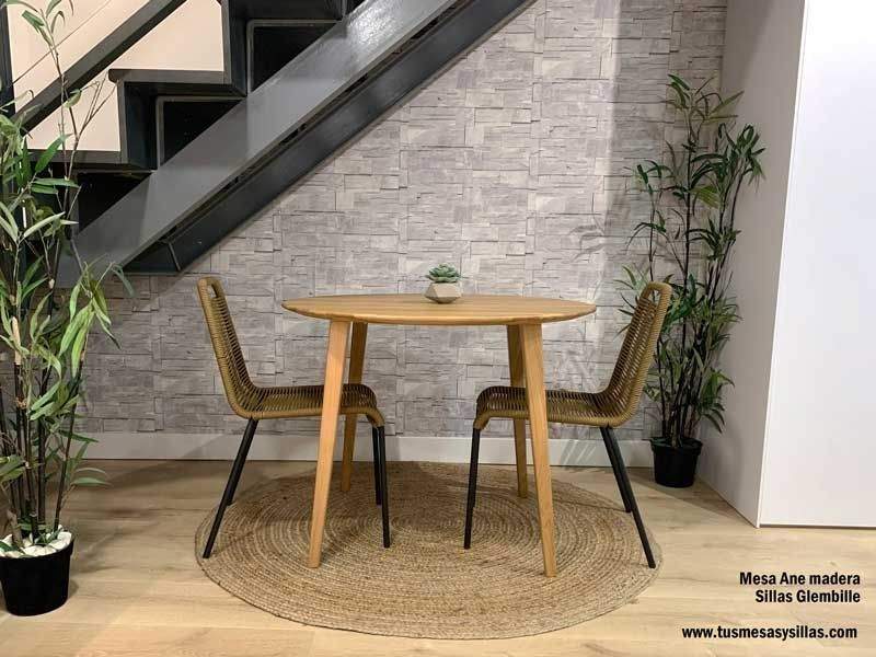 Mesa redonda Seoane con encimera en madera maciza  - 8