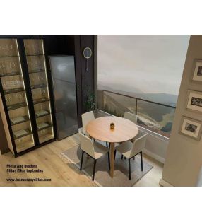 Mesa redonda Seoane con encimera en madera maciza  - 2