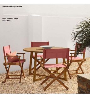 Mesa redonda de terraza en madera Dafne de 120 cm de diametro en stock  - 2