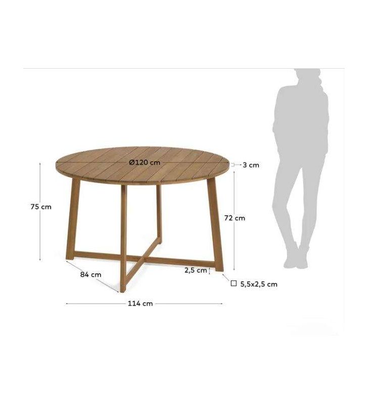 Table de terrasse ronde en bois Dafne, 120 cm de diamètre en stock  - 7