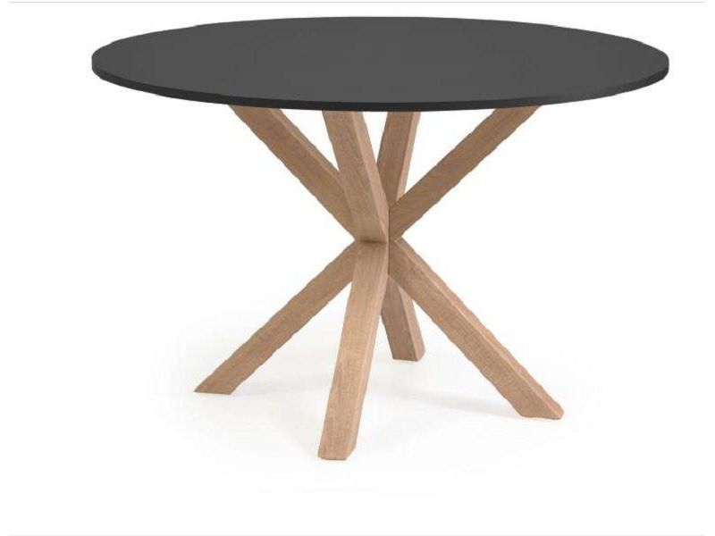 Table ronde 120cm plateau bois pied Central métal noir Unity