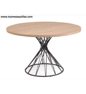 Table ronde avec pieds centraux croisés et design vintage 120 cm  - 2