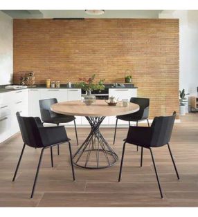 Table ronde avec pieds centraux croisés et design vintage 120 cm  - 1