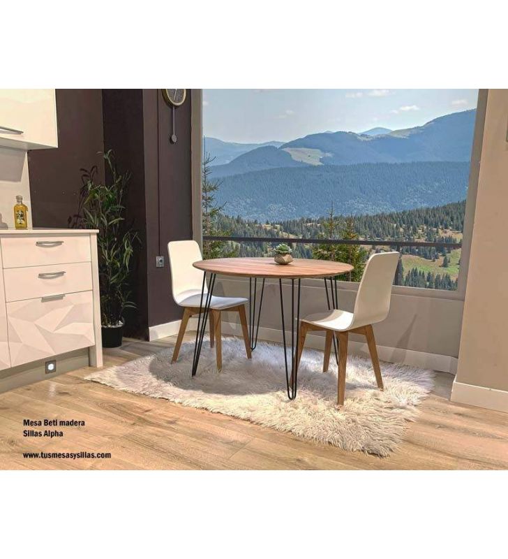Table ronde en stock avec plateau en bois massif de style vintage  - 4