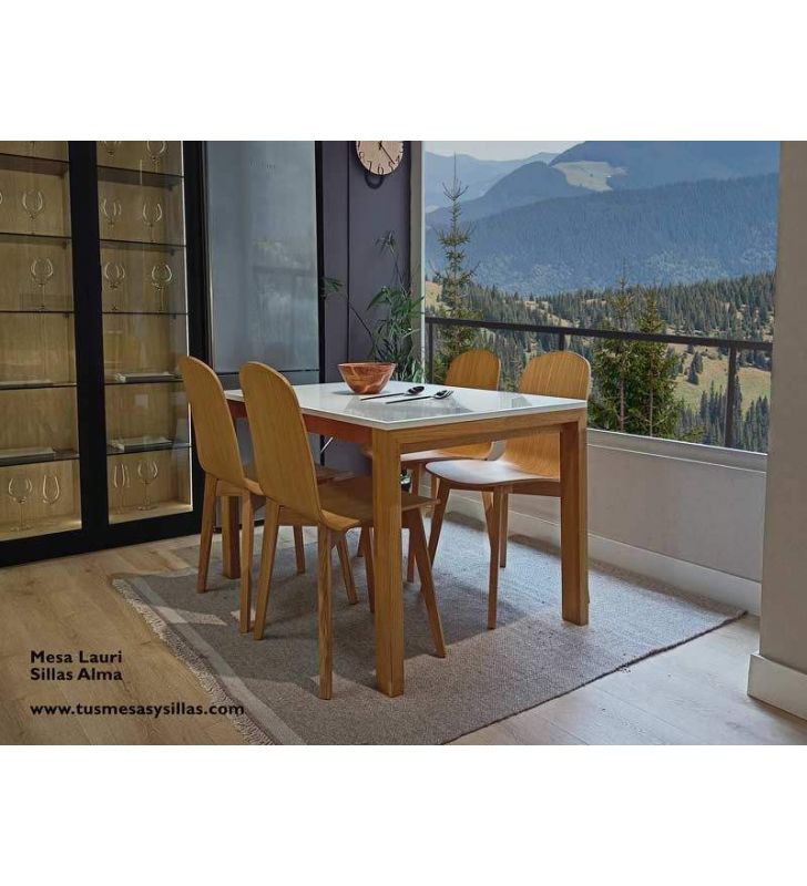 Mesa Lauri fija, encimera en laminado, madera y laca  - 3