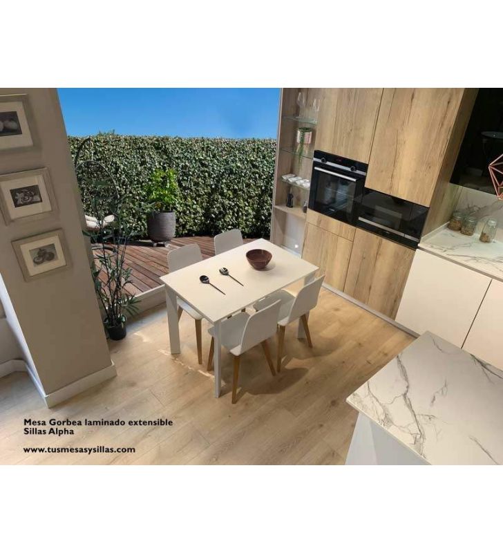 Table Gorbea longueur 150 cm, plateau stratifié et 2 rallonges  - 15