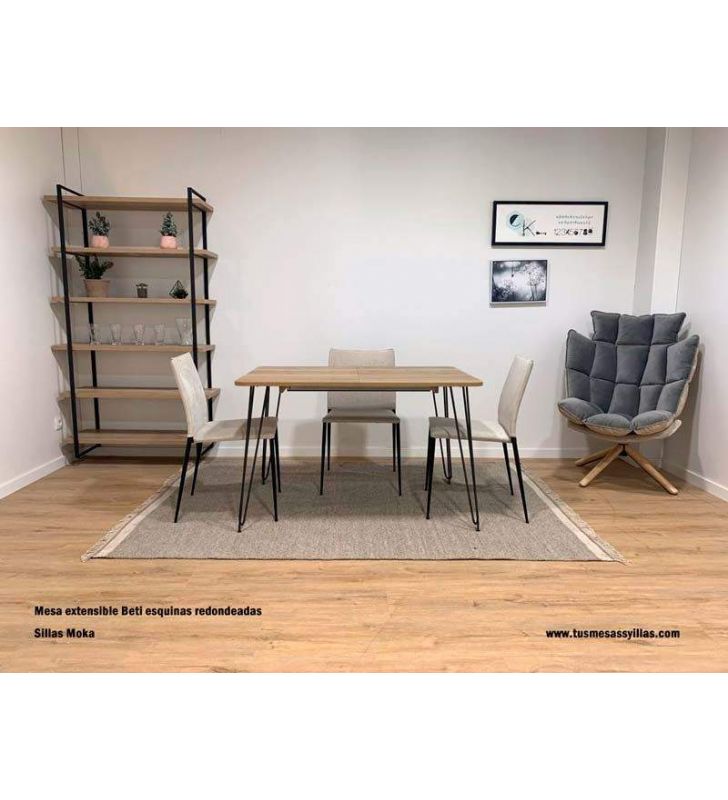 Table vintage de style Beti, extensible jusqu'à 3 mètres et coins arrondis  - 3