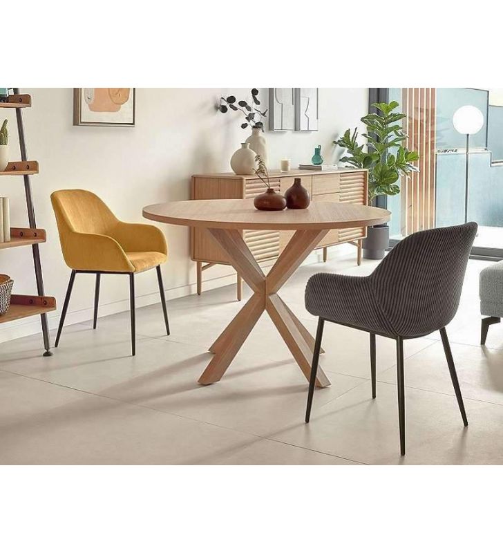 Table ronde avec pieds croisés Arya en blanc, bois ou noir  - 27