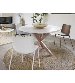 Mesa redonda de patas cruzadas Argo en blanco, madera o negra  - 28