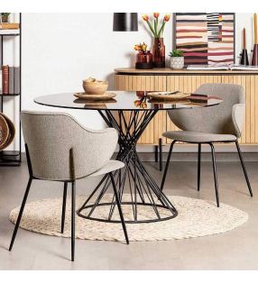 Mesa redonda estilo industrial Niut 120 cm con encimera cristal ahumado  - 3