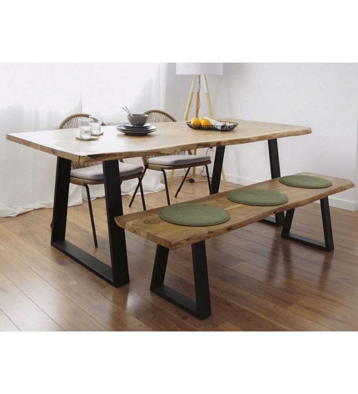 Table Alaia en bois massif et pieds en métal de style vintage  - 2