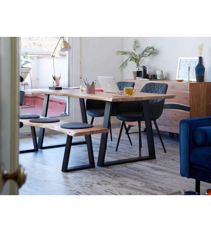 Table Alaia en bois massif et pieds en métal de style vintage  - 3