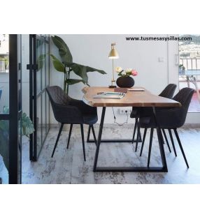 Table Alaia en bois massif et pieds en métal de style vintage - 5