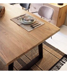 Mesa Alaia en madera maciza y patas metalicas de estilo vintage para comedor  - 6