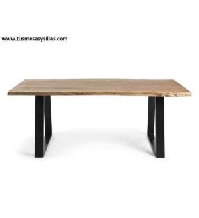 Mesa Alaia en madera maciza y patas metalicas de estilo vintage para comedor  - 9