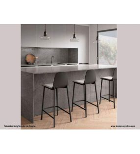 Taburete alto Moly tessuto con respaldo en 2 colores y patas metálicas - 1