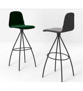 Taburete alto Totem Tessuto con respaldo en dos colores de madera y patas metálicas  - 1