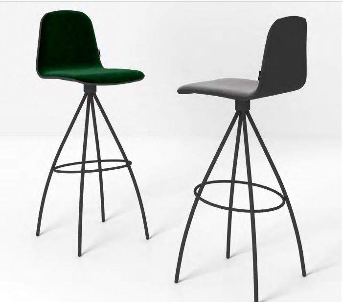 Taburete alto Totem Tessuto con respaldo en dos colores de madera y patas metálicas - 1