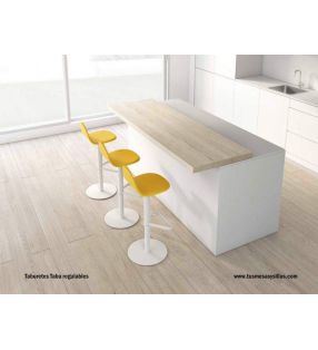 Tabouret haut à gaz Tabu en bois, laqué et rembourré pour comptoir de cuisine  - 3