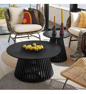 Mesa redonda centro Jeanette para salon en madera de teca o oscura  - 7