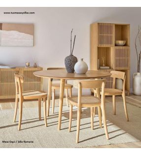 Mesa redonda extensible en roble Oqui de 120 cm de diametro  - 7