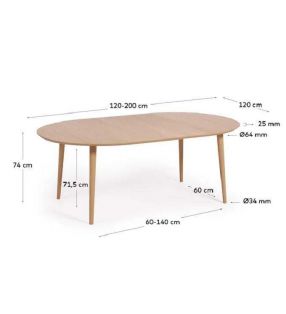 Mesa redonda extensible en roble Oqui de 120 cm de diametro  - 9