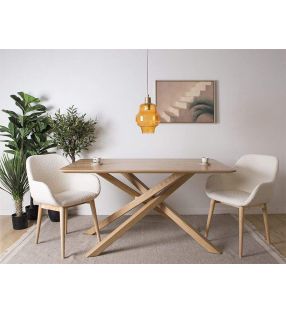 Klara, table avec pieds croisés et plateau en chêne ou hêtre massif  - 2