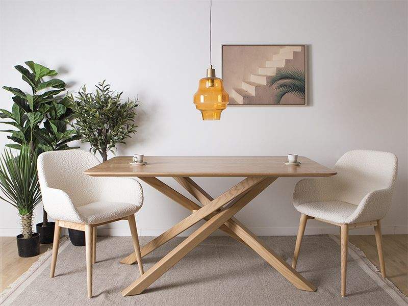 Klara, mesa de patas cruzadas y encimera en madera maciza de roble o haya  - 2