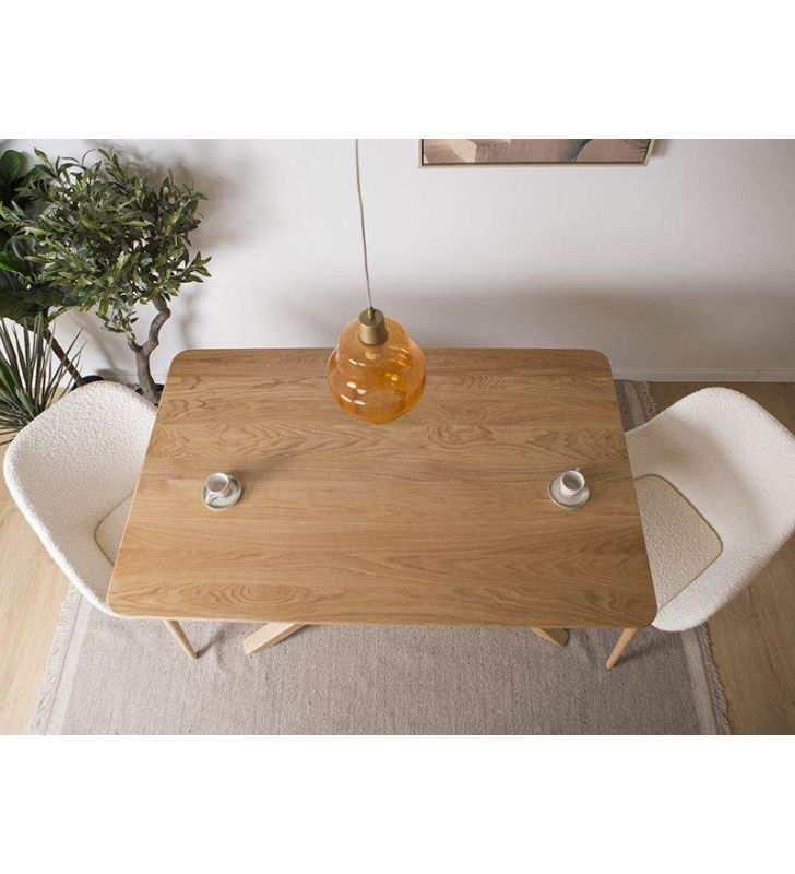 Klara, table avec pieds croisés et plateau en chêne ou hêtre massif  - 4