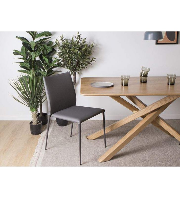 Klara, table avec pieds croisés et plateau en chêne ou hêtre massif  - 6