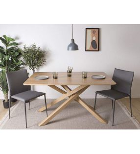 Klara, mesa de patas cruzadas y encimera en madera maciza de roble o haya  - 7