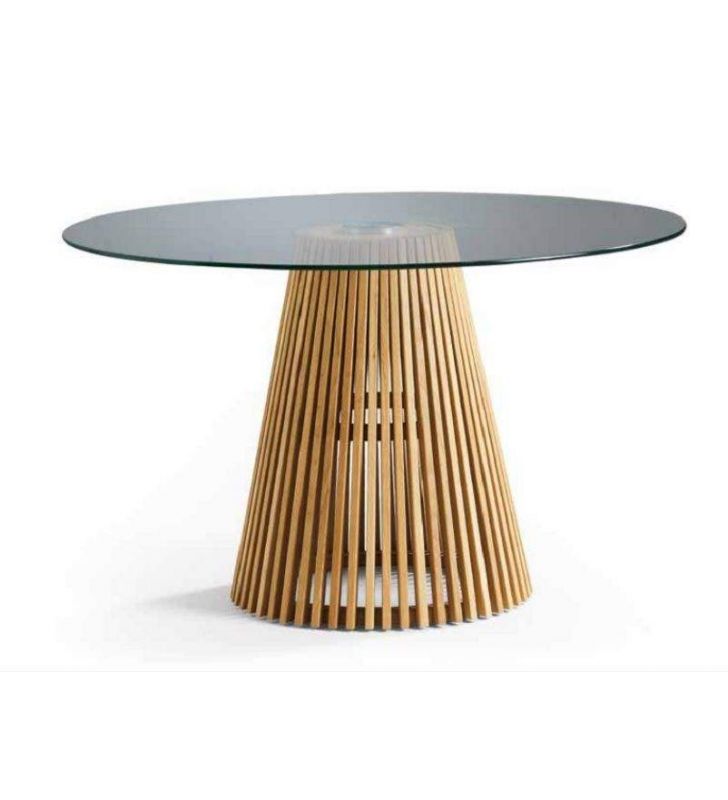 table en chêne et verre transparent