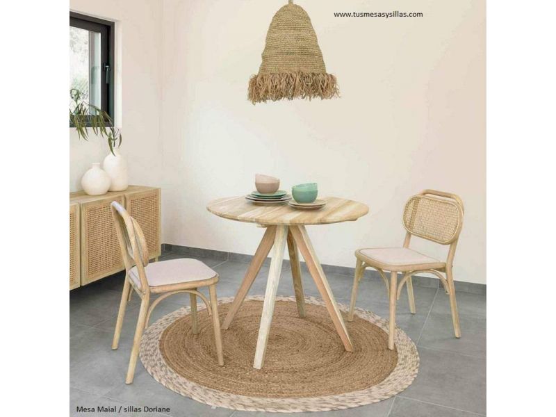 Mesa redonda Maial de estilo retro en diametro de 90 cm y madera  - 1