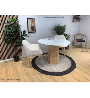 plateau-de-table-rond-cristal-blanc-et-pied-en-chêne-naturel