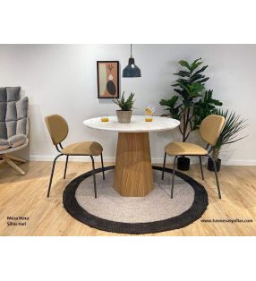 Table ronde Hexa avec plateau en marbre et pied central hexagonal  - 1